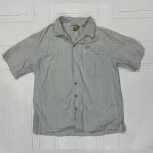 Caribbean Mens Shirt Tropical Hawaiian Gray Button Up Shirt Size Large